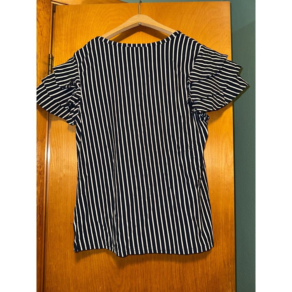 Loveriche Black and White Ruffled‎ Short Sleeve Striped Shirt Size Large - Picture 3 of 7